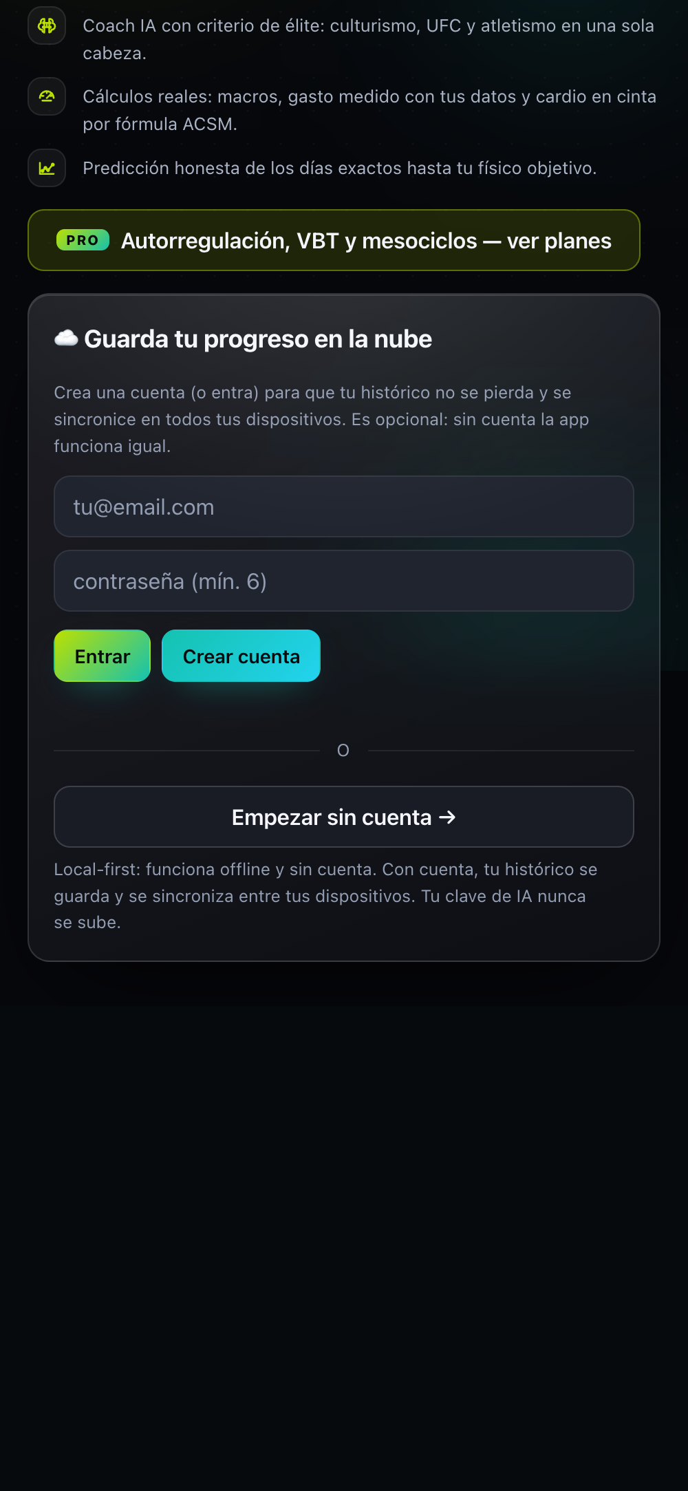 Local-first, con nube opcional
